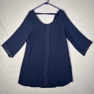 NWT ASTR The Label Shift Dress Mini‎ Womens Sz XL Navy Blue Embroidered Lace